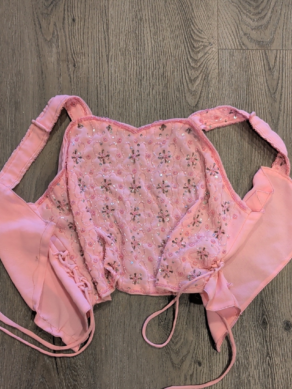 Vintage Pink Beaded Embroidered Bustier Crop Top